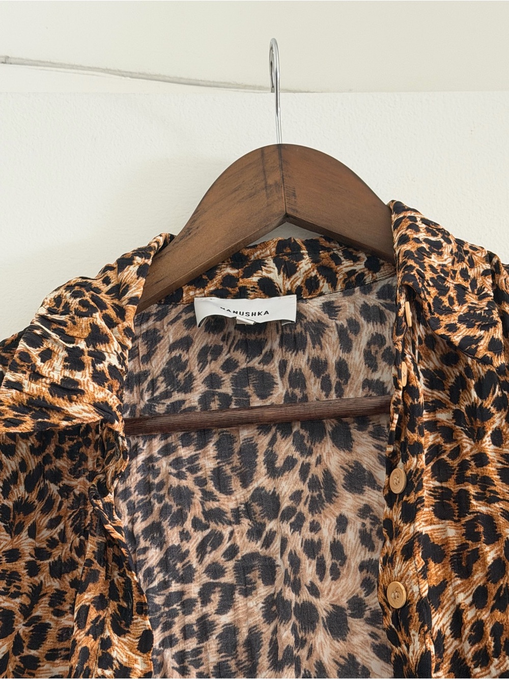 Nanushka Leopard Print Satin Shirt - Brown Black